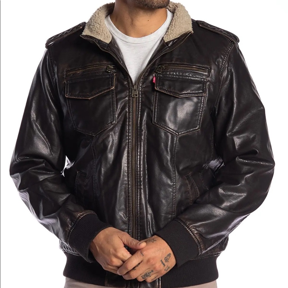 levi's faux leather & faux shearling bomber jacket - Picture 1 of 7
